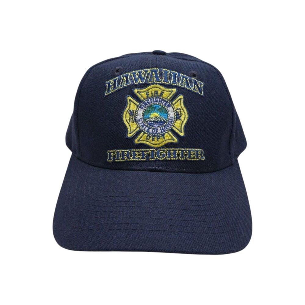 Vintage Nissin Hawaiian Firefighter Navy Blue Snapback Hat Adjustable Cap